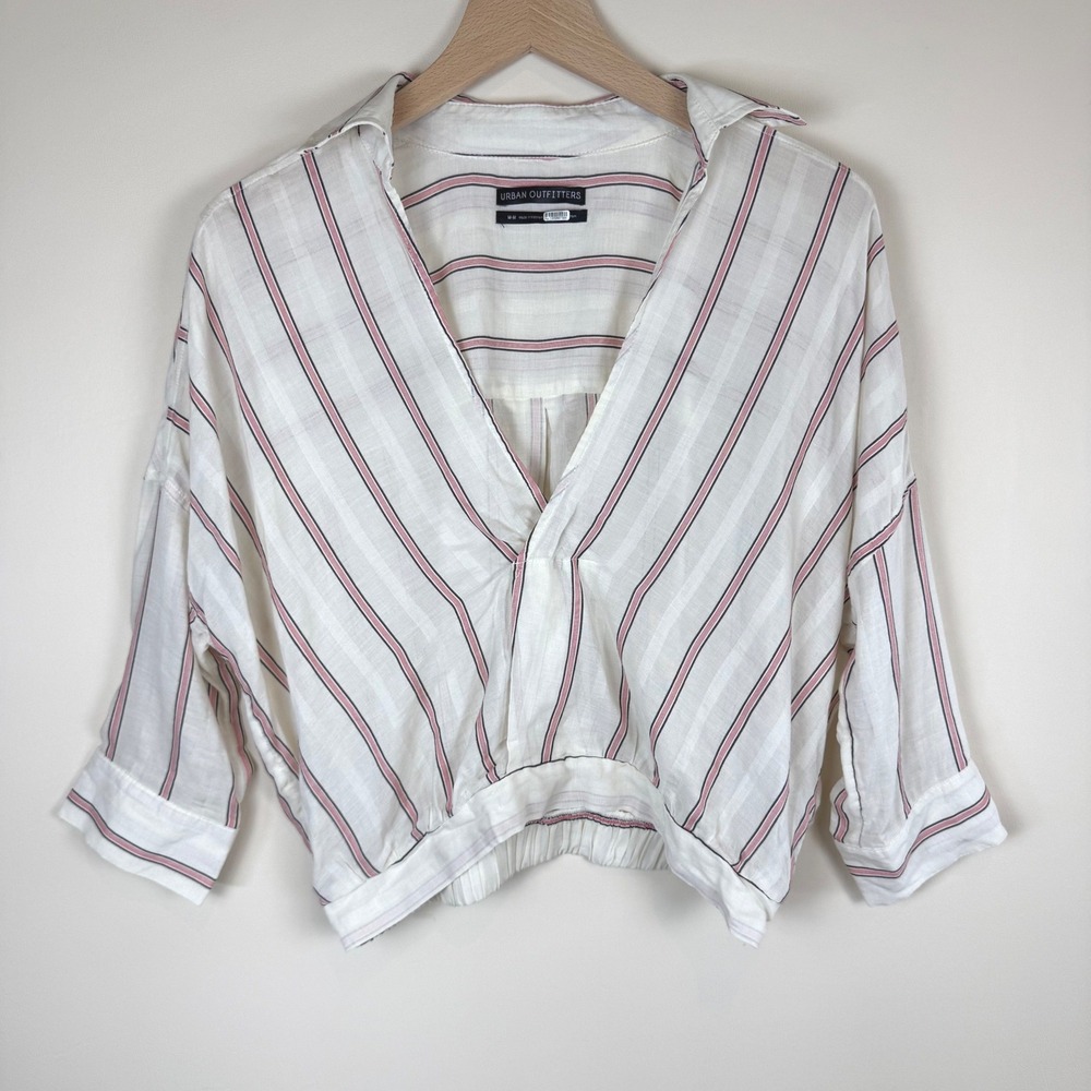 Urban Outfitters Striped Surplice Elastic Waist Top Medium White Red Boho